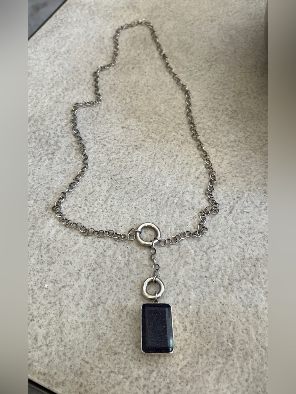 VTG Jane Diaz Sterling Silver & Purple Goldstone Pendant Necklace